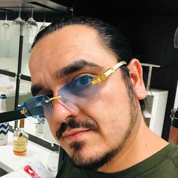 Men Sunglasses Hip Hop Gold Blue Lens Marble Arms Fashion Retro Shades Lentes - Picture 2 of 2